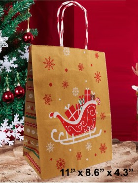 Christmas Design Kraft Paper Gift Bags(12Pcs) 11"X 8.6"X  4.3"